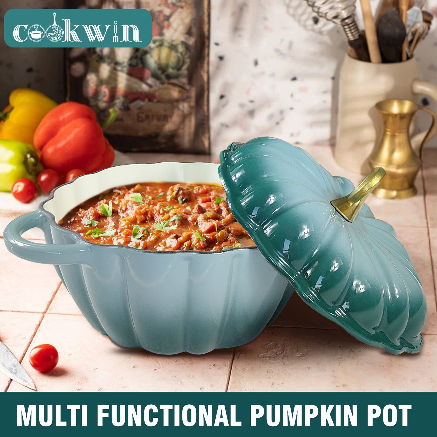 Pumpkin Enameled Cast Iron Dutch Oven With Lid, 4.5 QT Dual Handles And Heavy Duty Pot, Oven Safe Up To 500 For Bread Baking, Braising, Cooking And Family Gifts