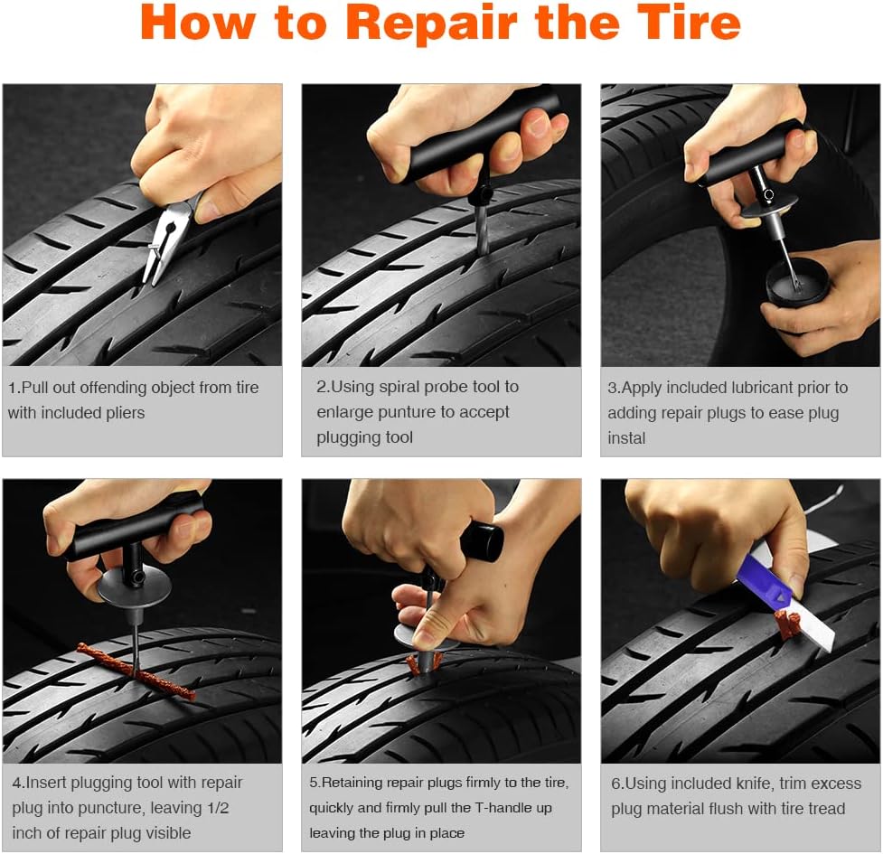 Tire Repair Kit  68pcs Heavy Duty Tire Plug Kit  Universal Tire Repair Tools To Fix Punctures And Plug Flats Patch Kit For Car Motorcycle, Truck, ARB ATV  Tractor  RV  SUV  Trailer