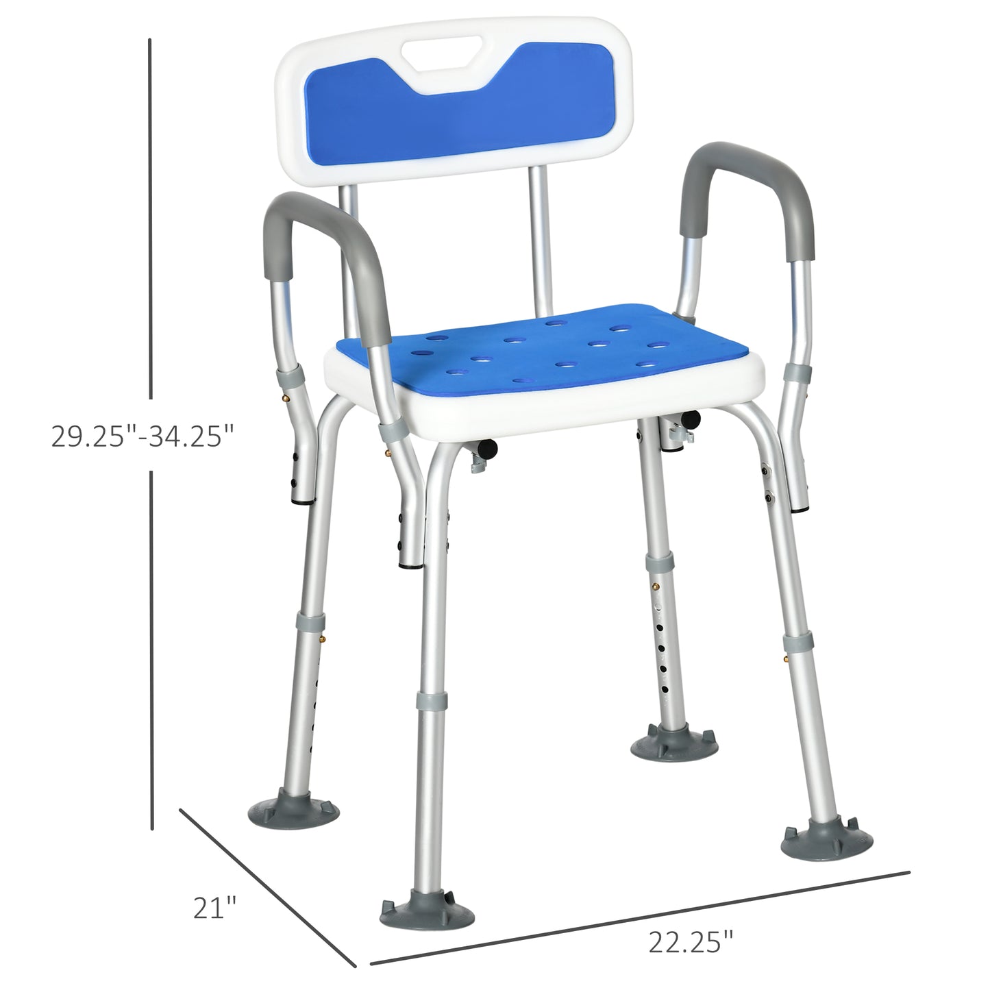 EVA Padded Shower Chair with Arms and Back, Bath Seat with Adjustable Height, Anti-slip Shower Bench for Seniors and Disabled, Tool-Free Assembly, 299lbs