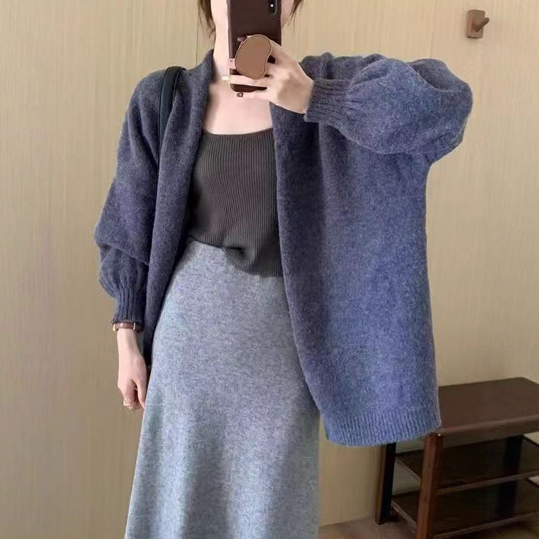 Korean-style Relaxed-fit Solid-color Premium Sweater Coat