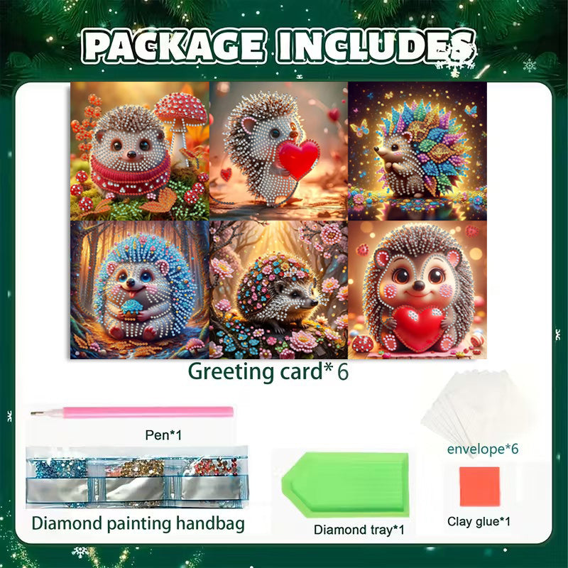 DIY Diamond Painting Kit Birthday Card Kit, Unique Hedgehog Pattern Design, Water Diamond Painting Art Mosaic Postcards, Festival Cards Perfect For Families, Friends, And Lovers, Handmade Gifts