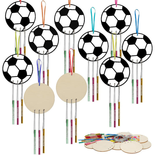 9-Piece Set - Soccer Wind Chime Party Gift Craft Kit: Wooden Soccer Ball Crafting, DIY Crafts For Painting, Euro 2025 Gifts, Creative Sets, Gifts For Soccer Fans, Birthday, Bundesliga Party