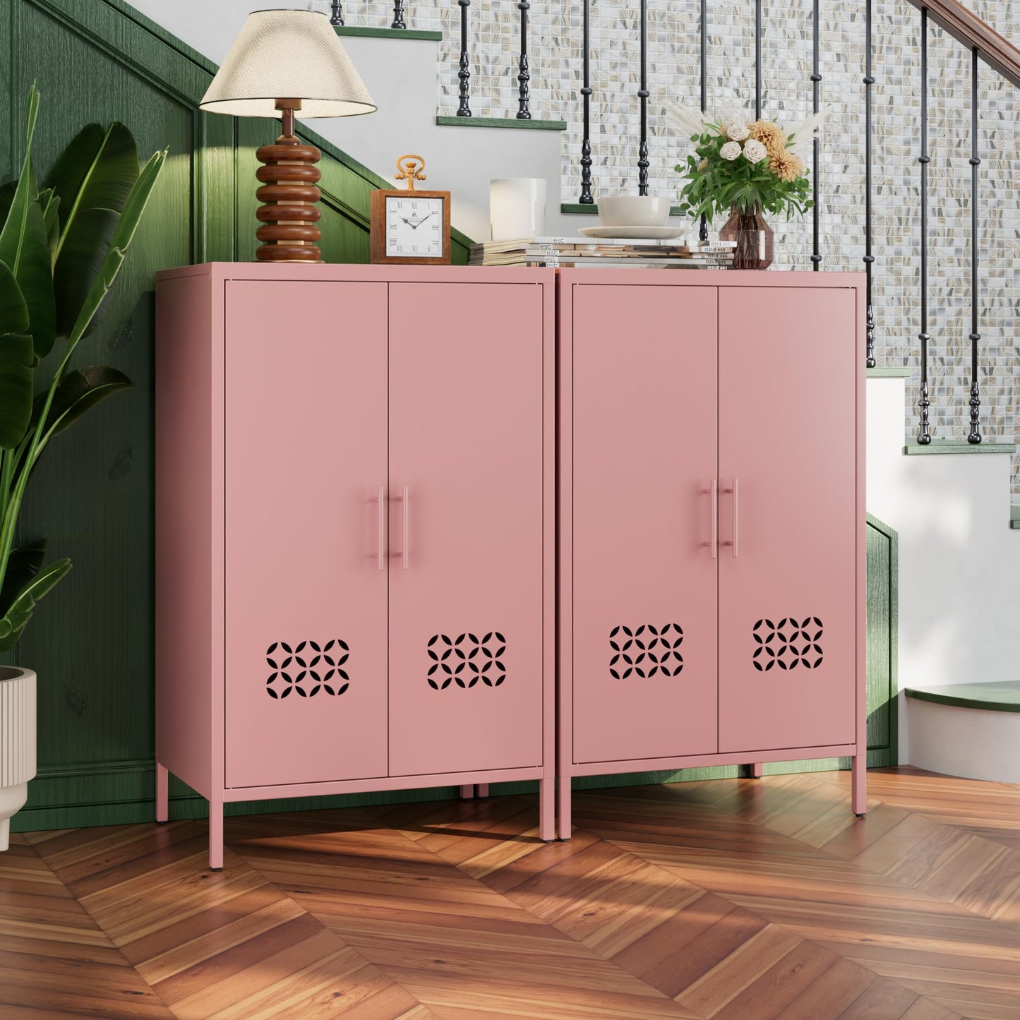 Metal Storage Cabinet, 42inch H Kitchen Pantry Storage Cabinets With 2 Shelves, For Living Room, Home, Required Assembly