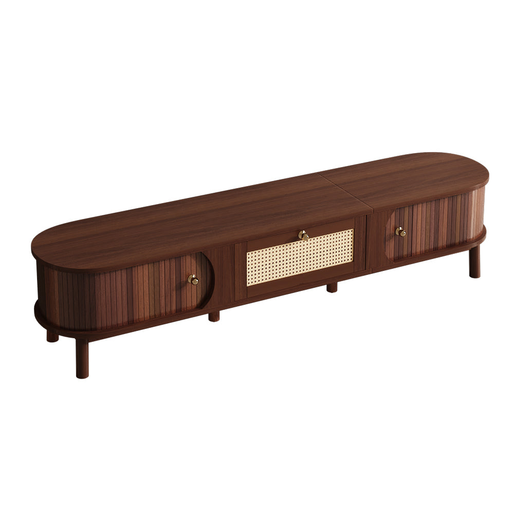 TV Cabinet  TV Cabinet With Natural Wood Doors And Rattan Drawers. Natural Storage Solutions For A Rustic Ambience