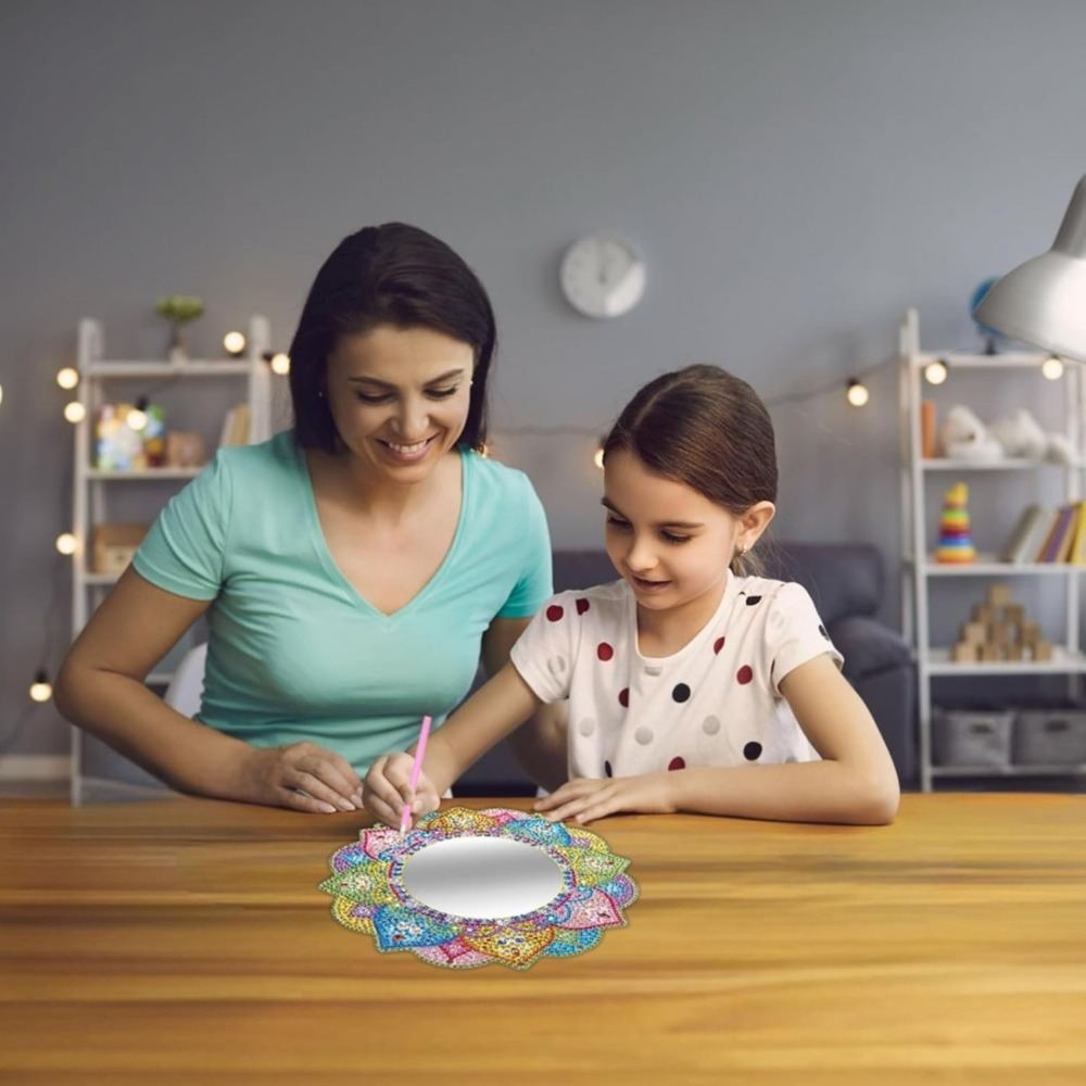 DIY Diamond Painting Mandala Mirror For Stress Relief | Handcrafted Artistic Makeup Mirror, Immersive Creative Experience: Handmade Diamond Art Makeup Mirror
