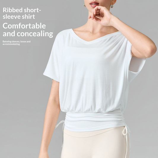 Arrival V Neck Yoga Batwing Sleeve Slimming Sports T ShirtPilates Bare Finish Fitness Top