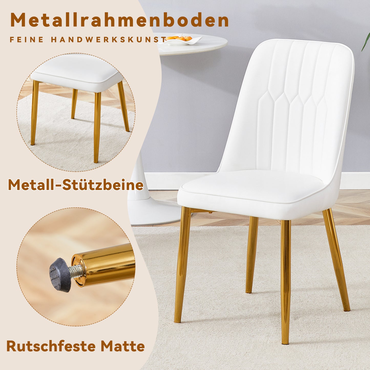 Two White Faux Leather Dining Chairs Modern And Minimalist Design, Equipped With Widened Seat, Backrest And Non-slip Metal Feet, Suitable For Dining Room And Kitchen.