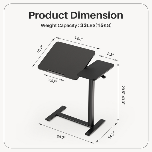 Adjustable Overbed Table With Wheels, Mobile Rolling Laptop Desk, Tilting Bedside Table For Laptop, Bed, Sofa, And Office Use, Black