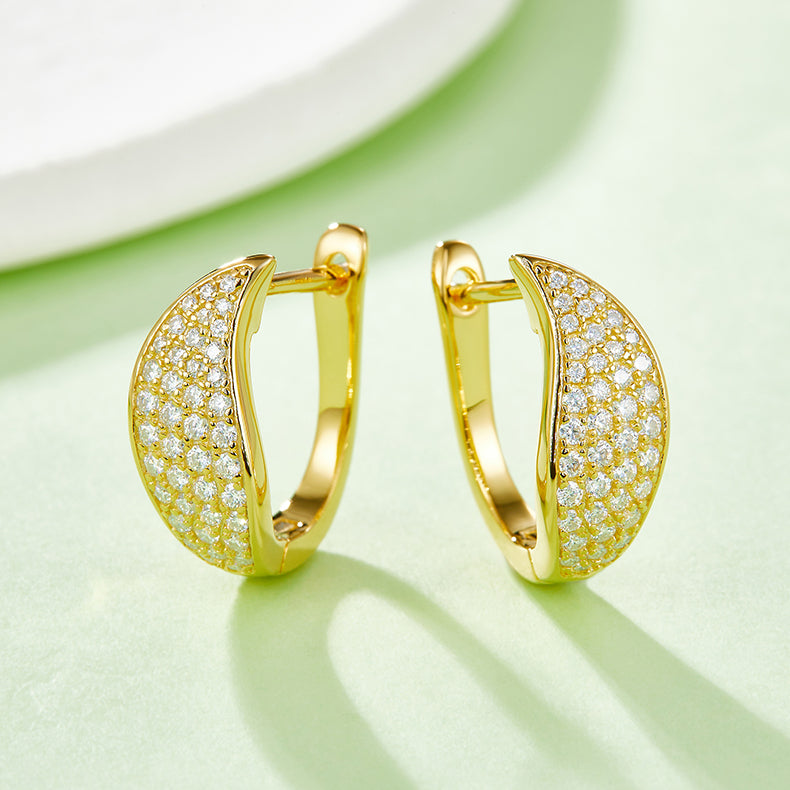 S925 Sterling Silver Moissanite Pave Huggie Hoops  U-Shaped Earrings With GRA Certificate Platinum Or Rose Gold Or Gold Plated Jewelry Gift Box Set For Women