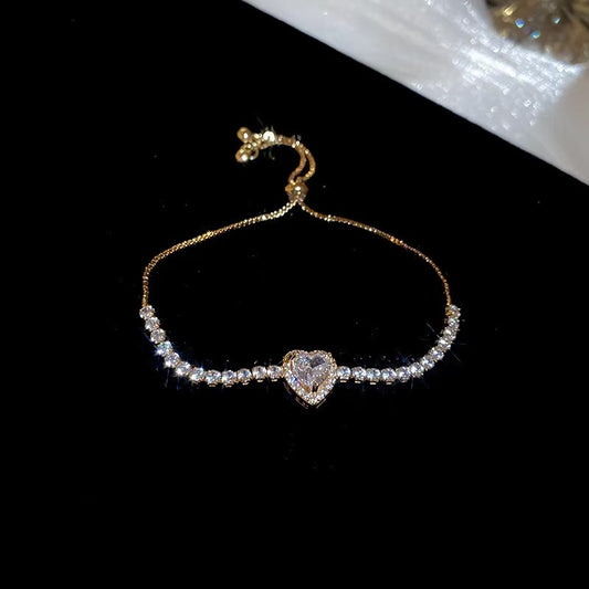 Western Style Cubic Zirconia Love Heart Bracelet Dainty Premium Bangle Chic Unique Trendy Fashion Jewelry