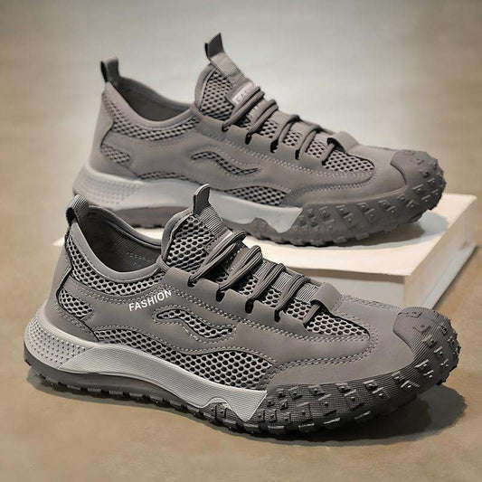 Men's Four-Season Breathable Mesh Work Sneakers, Outdoor Casual Shoes With Tire Pattern Soles
