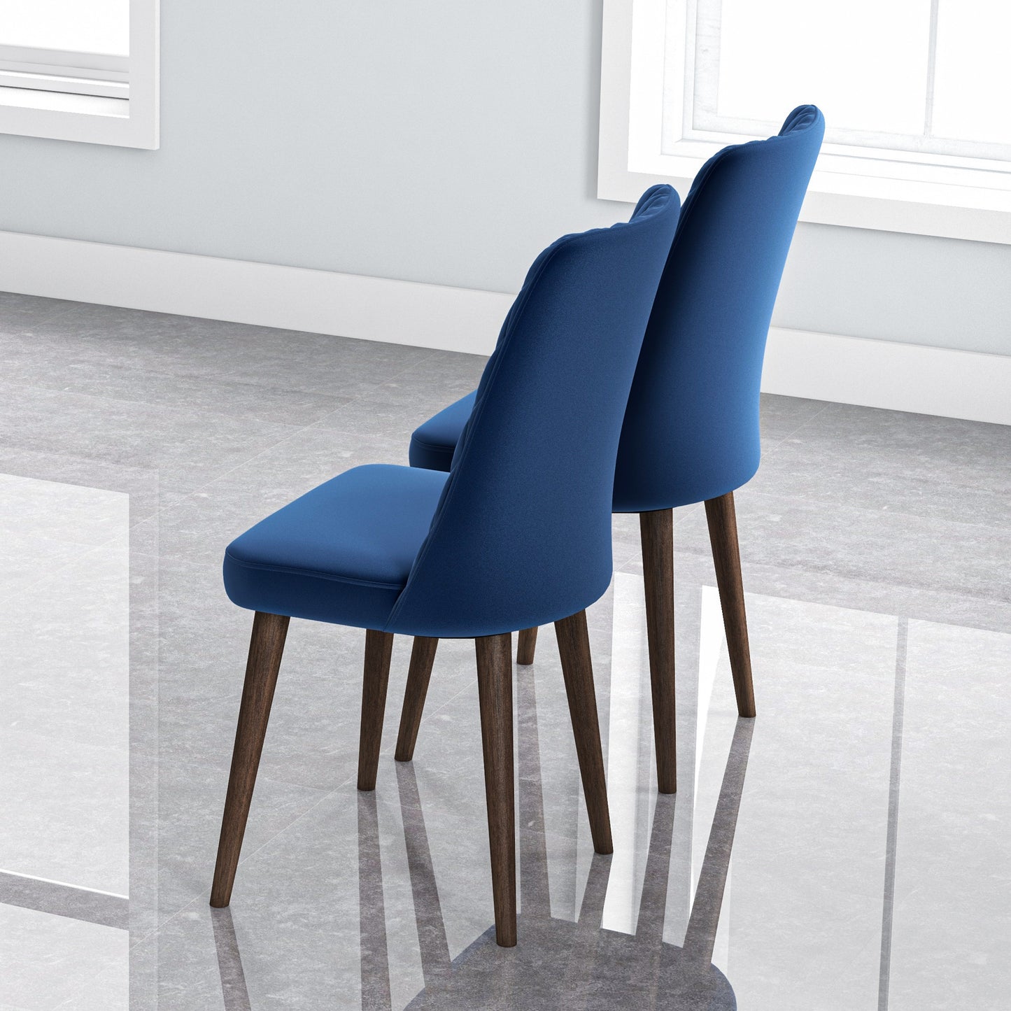 Best Selling Katie Mid-Century Modern Velvet Dining Chair   Set  Of 2  - Blue, Solid Wood, 20x18x36 Inches Table Chairs For Living Room Bedroom Outdoor Lounge