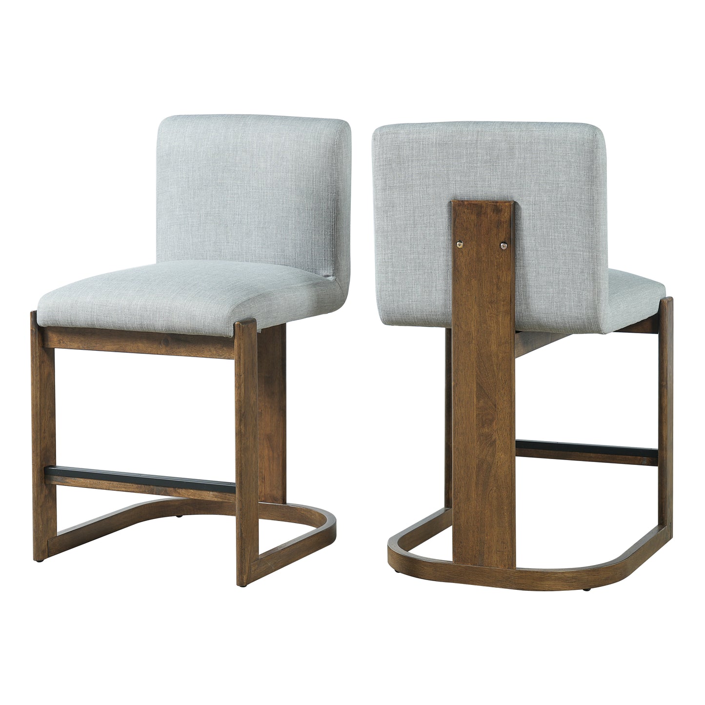 Modern Bar Stools Set Of 2, 24  Solid Wood Counter Height Barstools, Linen Upholstered Kitchen Island Chair With Walnut-Finished Wood Legs For Home Bar Coffee Shop,Light Grey