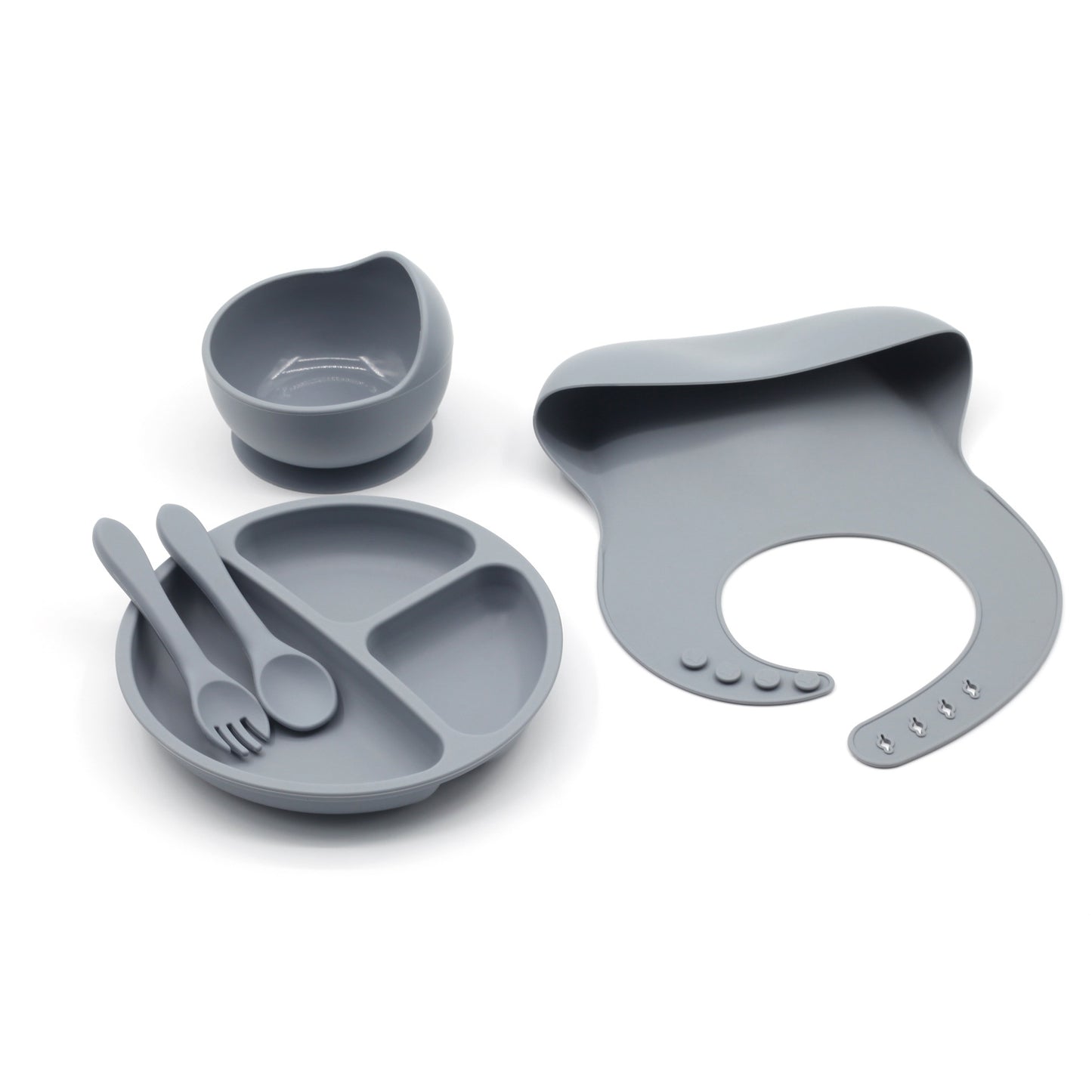 Four-piece Feeding Tableware Baby's Silicone Bib Food Grade Children's Suit Including Pinny Solid Food Bowl