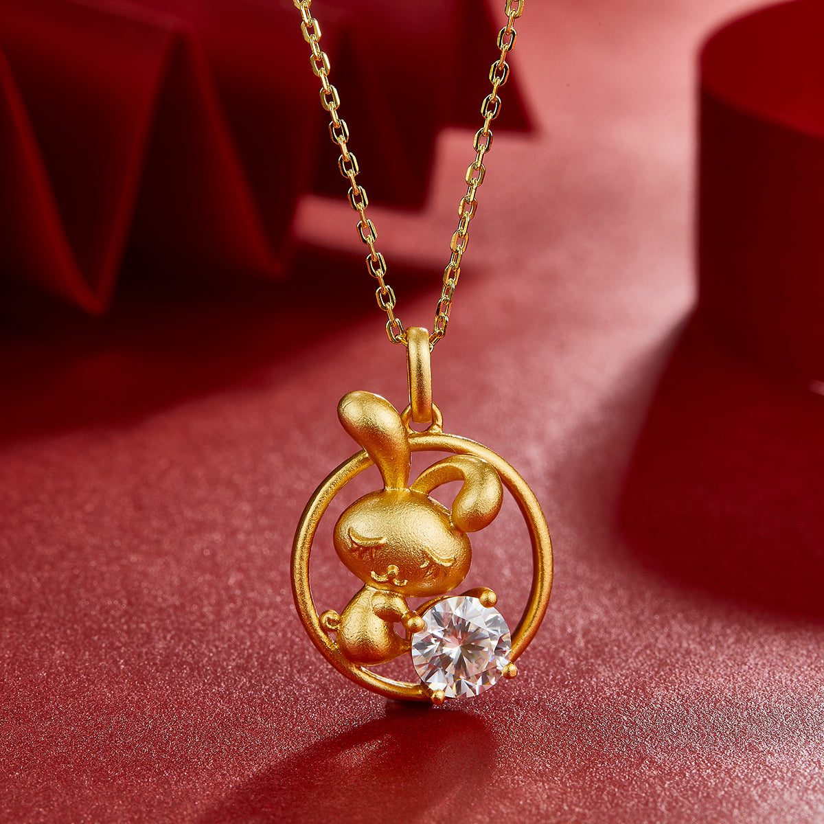 S925 Sterling Silver Gold Plated 1ct D Color VVS1 Moissanite Rabbit Necklace 4.8g Chinese Zodiac Benmingnian Gift GRA Certified Gift Box