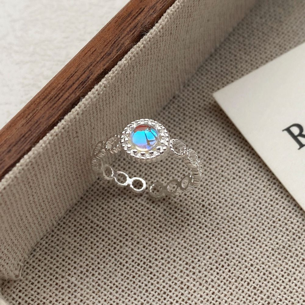 1pcs 999 Sterling Silver Vintage Moonstone Statement Ring, Dainty Romantic Style, Ideal For Birthdays & Bridesmaid Gifts