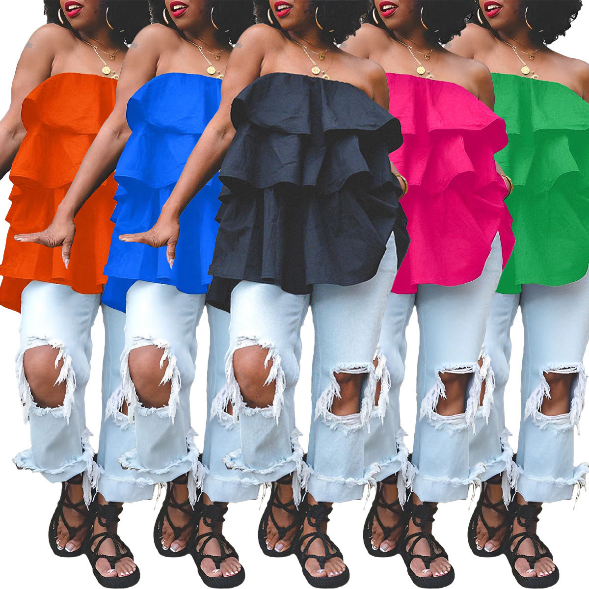 Womens Fashion Multi-layer Spliced And Overlaid Tube Top