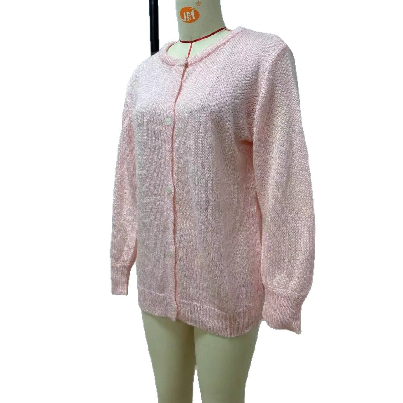 Lazy Style Women's New Fresh And Casual Lantern Sleeves Pink Cardigan Button Knit Loose Sweater