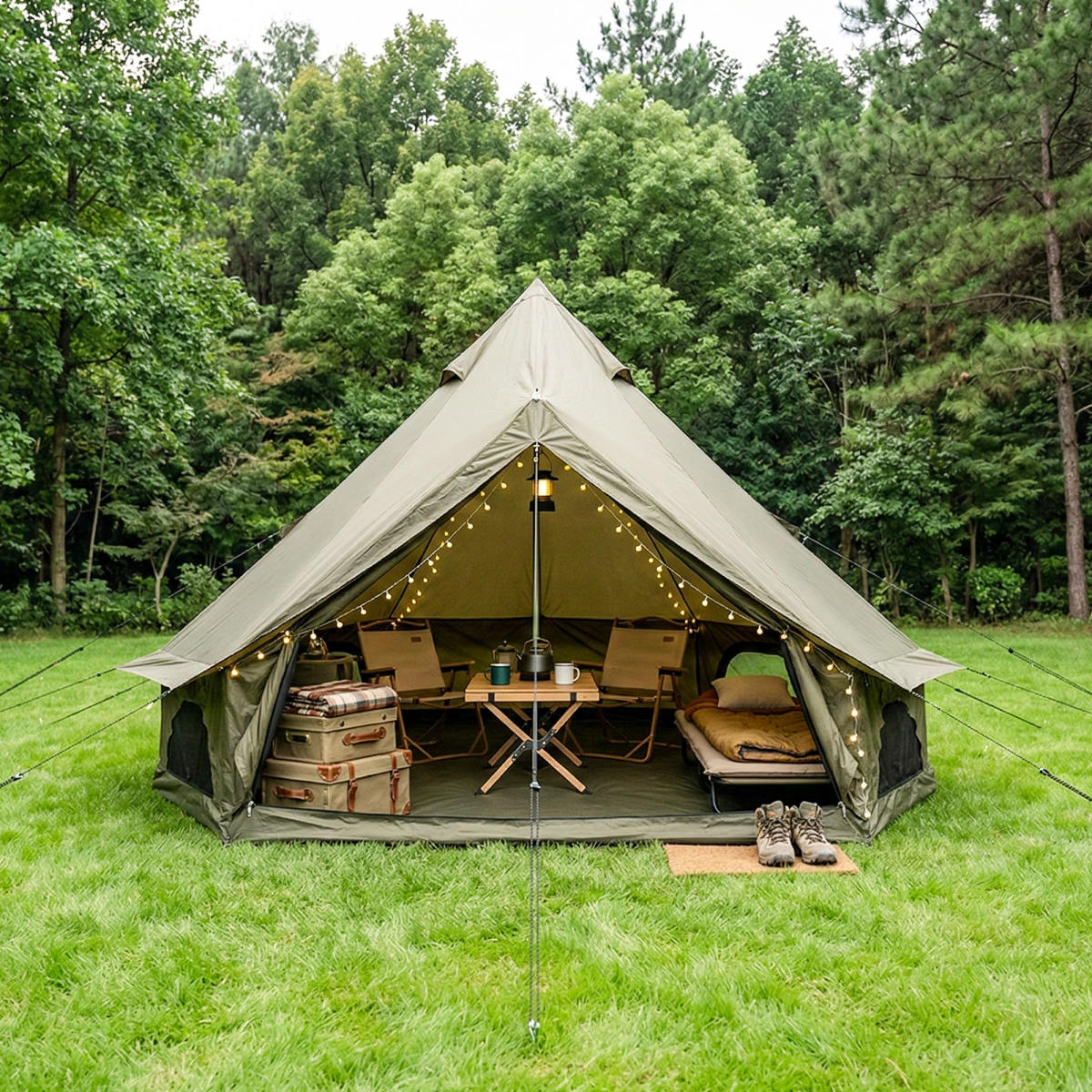 4 Season Bell Tent 16.4FT, Green Waterproof Glamping Yurt Tent with Stove Jack, Fits 10 People Family Camping Tent for Outdoor Parties & Camping