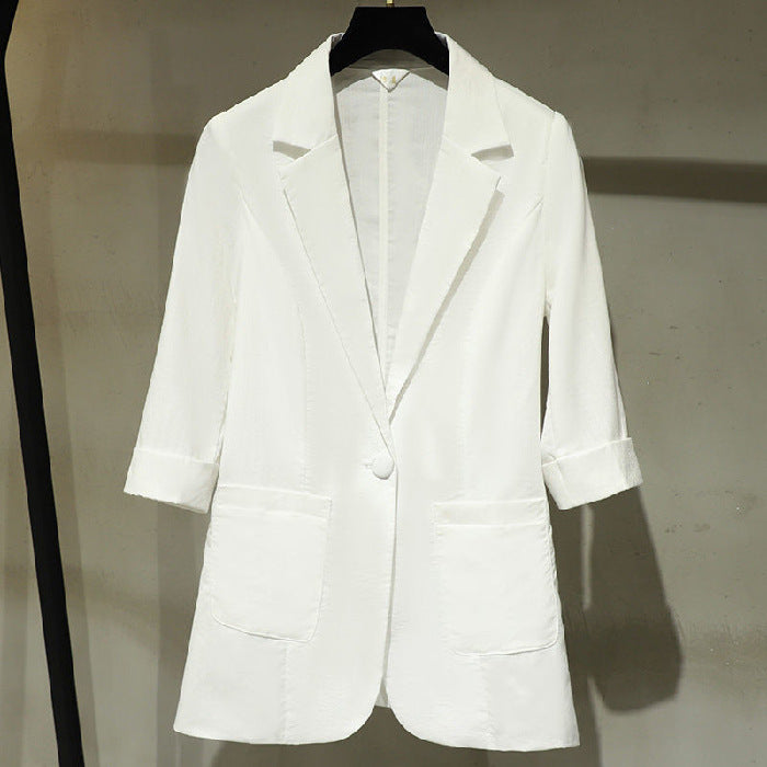 Korean-style Plus-size Three-quarter-sleeve Casual Blazer For Women