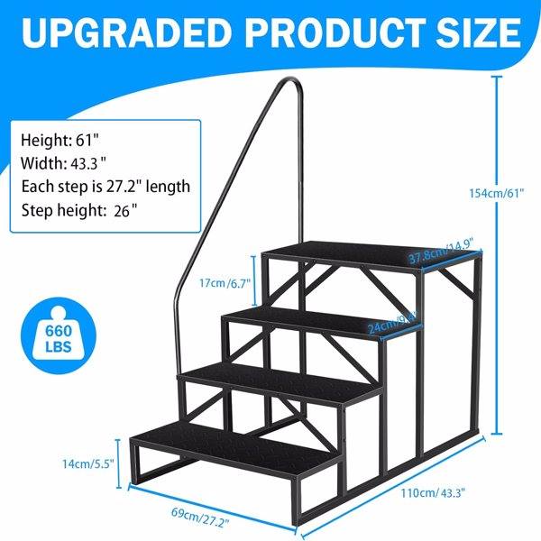 RV Stairs 4 Step Ladder,RV Steps Anti-Slip,Hot Tub Steps With Handrail,660 Lbs RV Ladder For 5th Wheel RV,Mobile Home Stairs