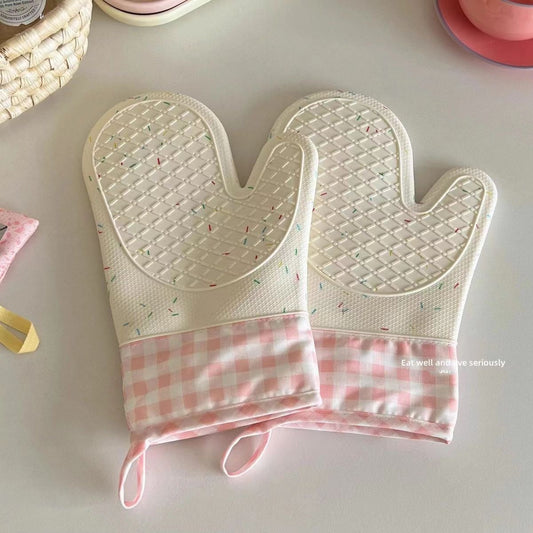 Cross-border Silicone Insulated Gloves Long-Style Two-Finger Heat-Resistant Non-Slip Kitchen Gloves With Cotton Lining
