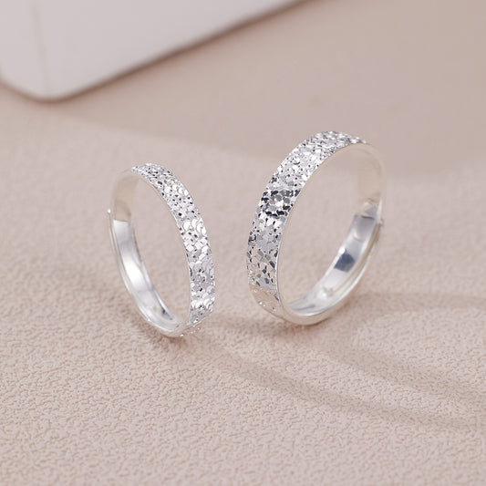 Fashion Hot S999 Fine Silver Sparkling Crushed Ice Couple Ring, New Hammered Adjustable Ring For Men Women