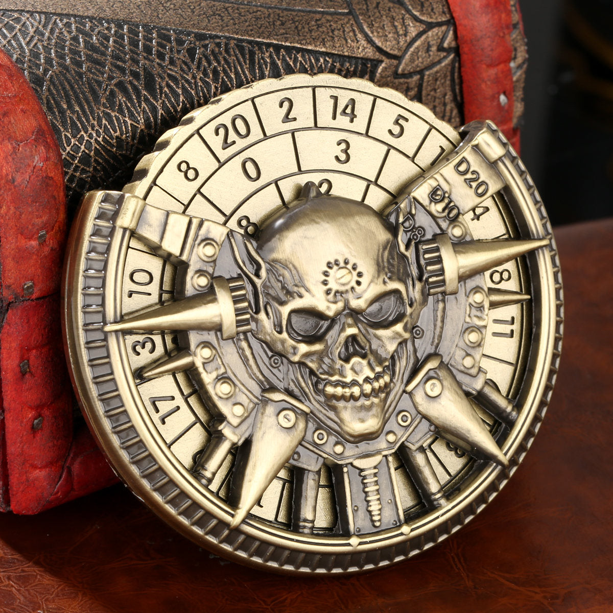 Private Model Skeleton Metal Wheel Dice Gift Box, Board Game Accessories Gothic Style D20, D10 Dice RPG Role-playing Game Dice Fingertip Retro Compass Desktop Role-playing Game Chip Gift