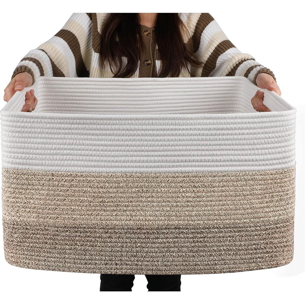 Cotton Rope Woven Home Laundry Basket Living Room Storage