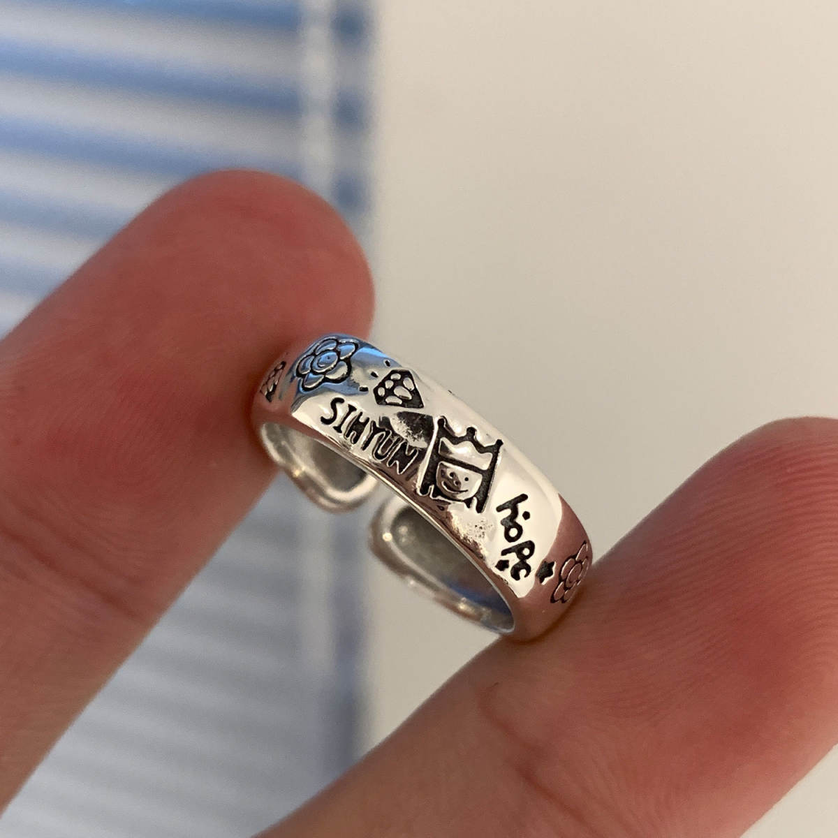 Women Punk Open Ring, Korean Vintage Antiqued Flower & Prince Graffiti Adjustable Statement Finger Ring