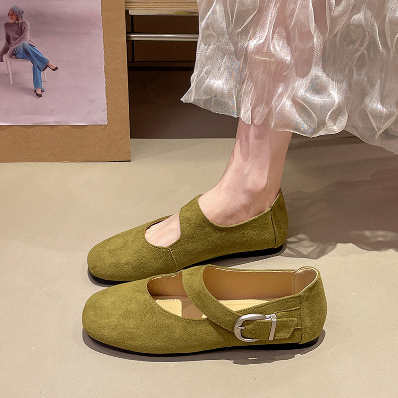Korean Trendy Ballet Mary Jane Flats For Women, New Summer 2026, Round Toe Slip-On Shoes With Strap Buckle