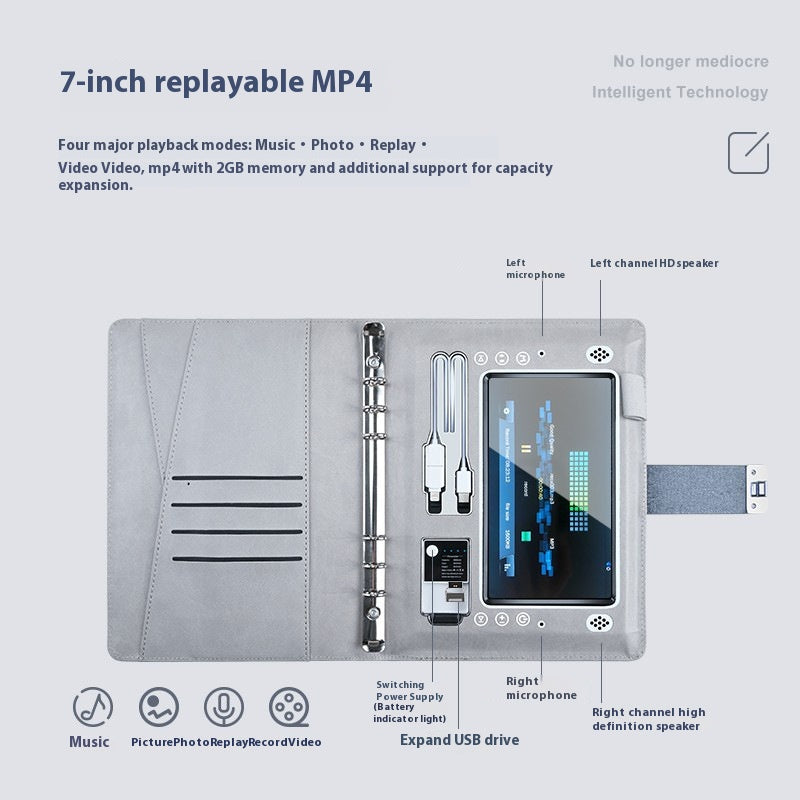Multifunctional Video Playback Notebook Fingerprint Lock Wireless Charging Notepad