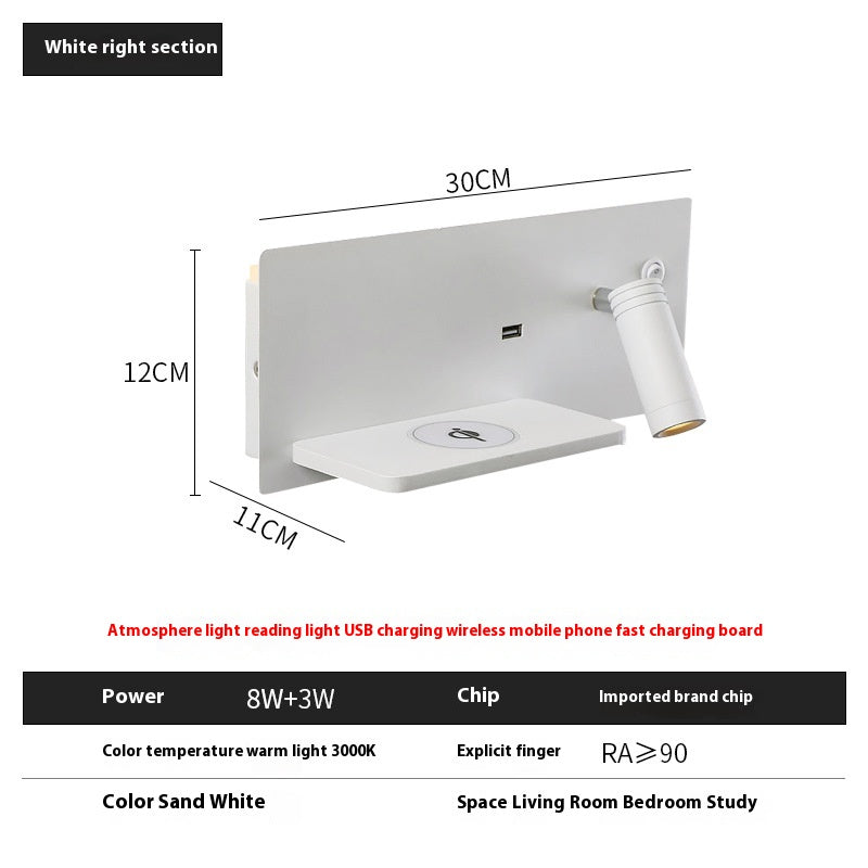 Bedside Wall Lamp Bedroom Modern Minimalist USB Mobile Phone Wireless Charging