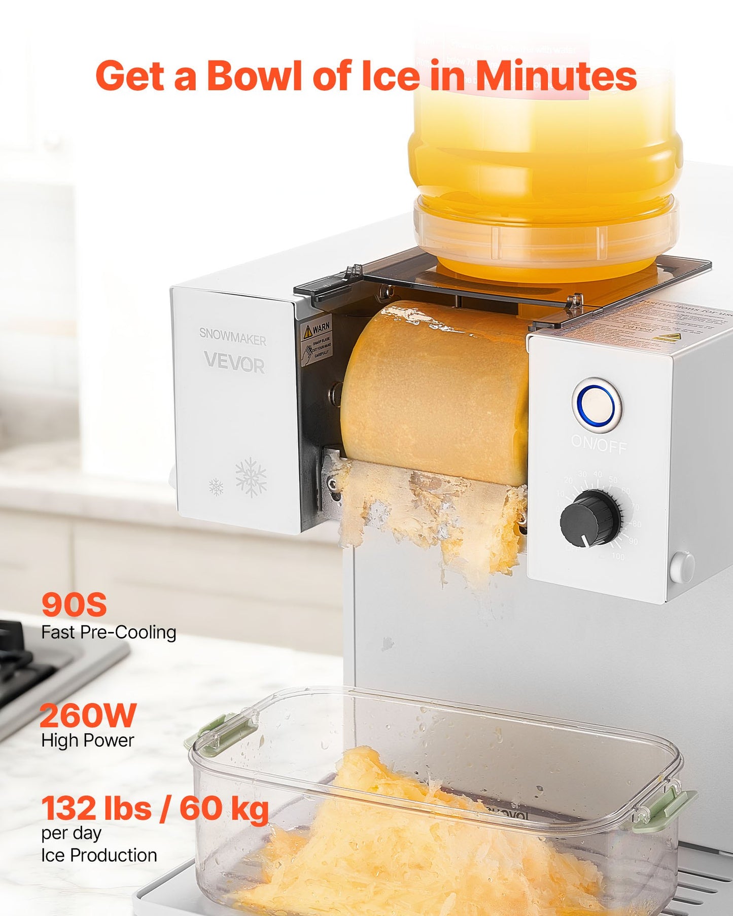 Snowflake Ice Machine, 132LBS/24H Snowflake Ice Maker, Ice-Shaver Machine With Stainless Steel Blade, Electric Snow Cone Maker With 0.48Gal Tank, 90S Fast Pre-Cooling, For Home & Small Gathering