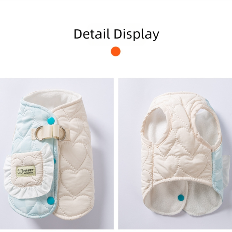 For Autumn And Winter, There Are Thick And Warm Heart-shaped Checkered Pocket Towing Vests, Cotton-padded Clothes, And Two-legged Pet Dog Clothes For Cats