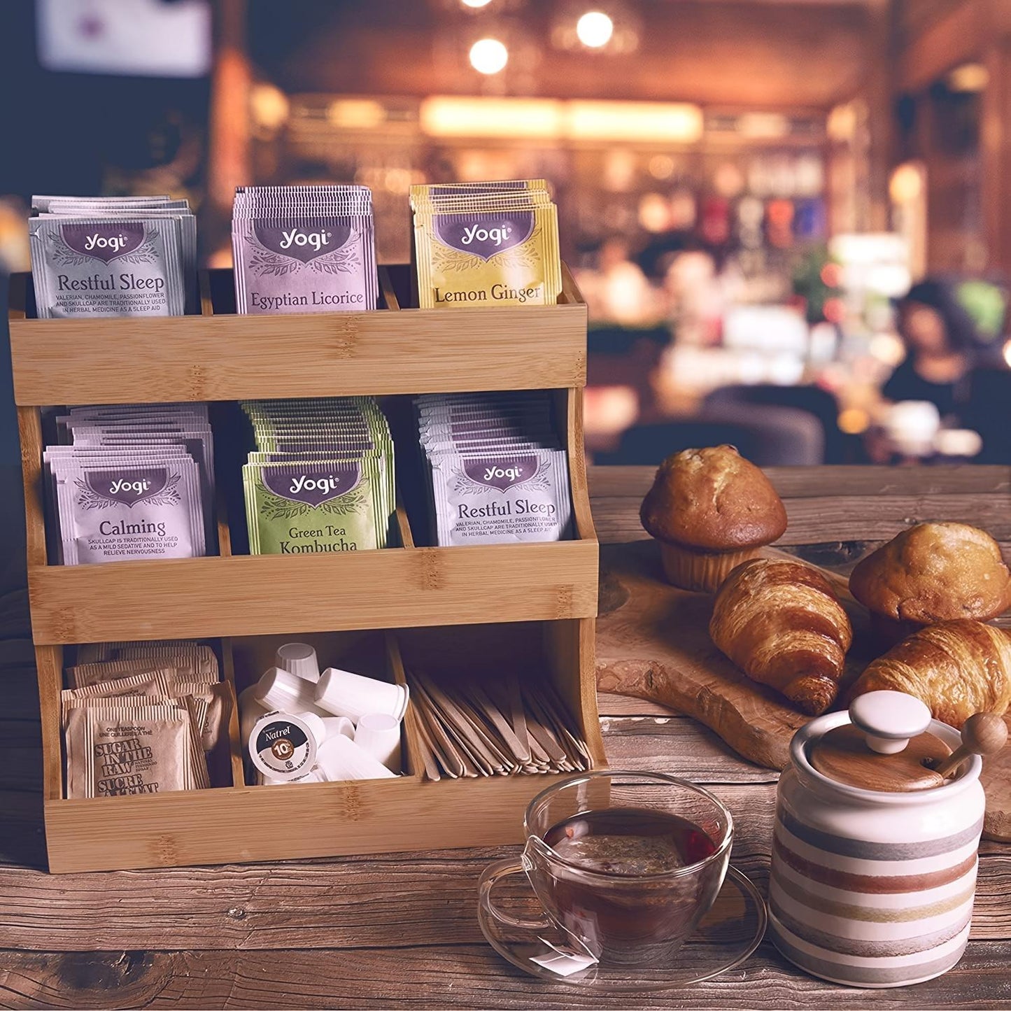 Small Wooden Tea Bag Organizer Holds 180 Tea Bags Suitable For Home Kitchens And Offices Also Fits Sugar Packets, Sweeteners, And Creamers.