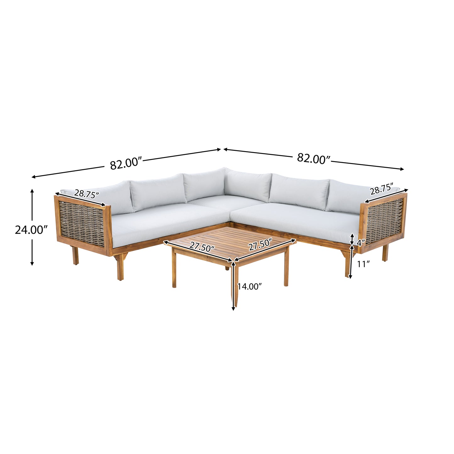 SECTIONAL SEATING GROUP WITH WATERPROOF CUSHIONS - PREMIUM OUTDOOR SOFA SET LIGHT GRAY CUSHION