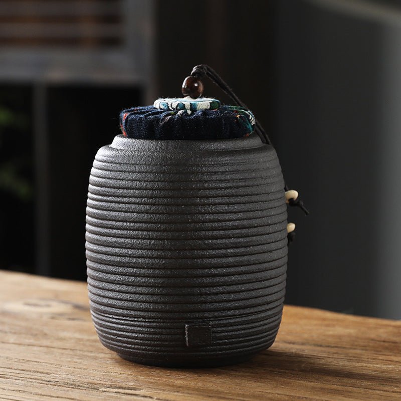Coarse Pottery Tea Caddy Airtight Container Ceramic Puer Tea Canister