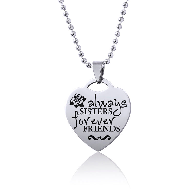 Sisters Heart Pendant Necklace For Women Girls Best Friends