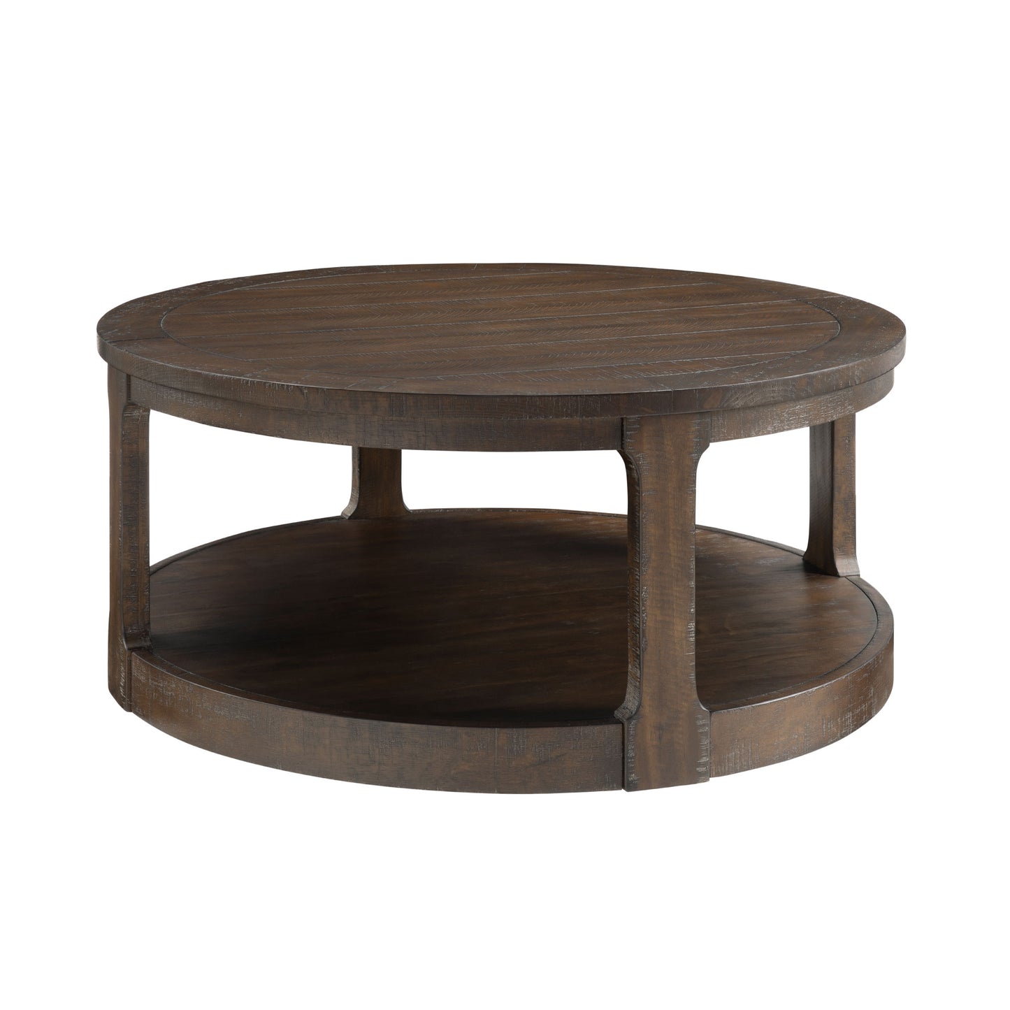 40inch Large Curved 2 Tier Traditional Round Circle Wooden Center Coffee Table,Mid Century Rounded Table With Wheels ,Rustic Style Table For Living Room,Office,Apartment,Brown