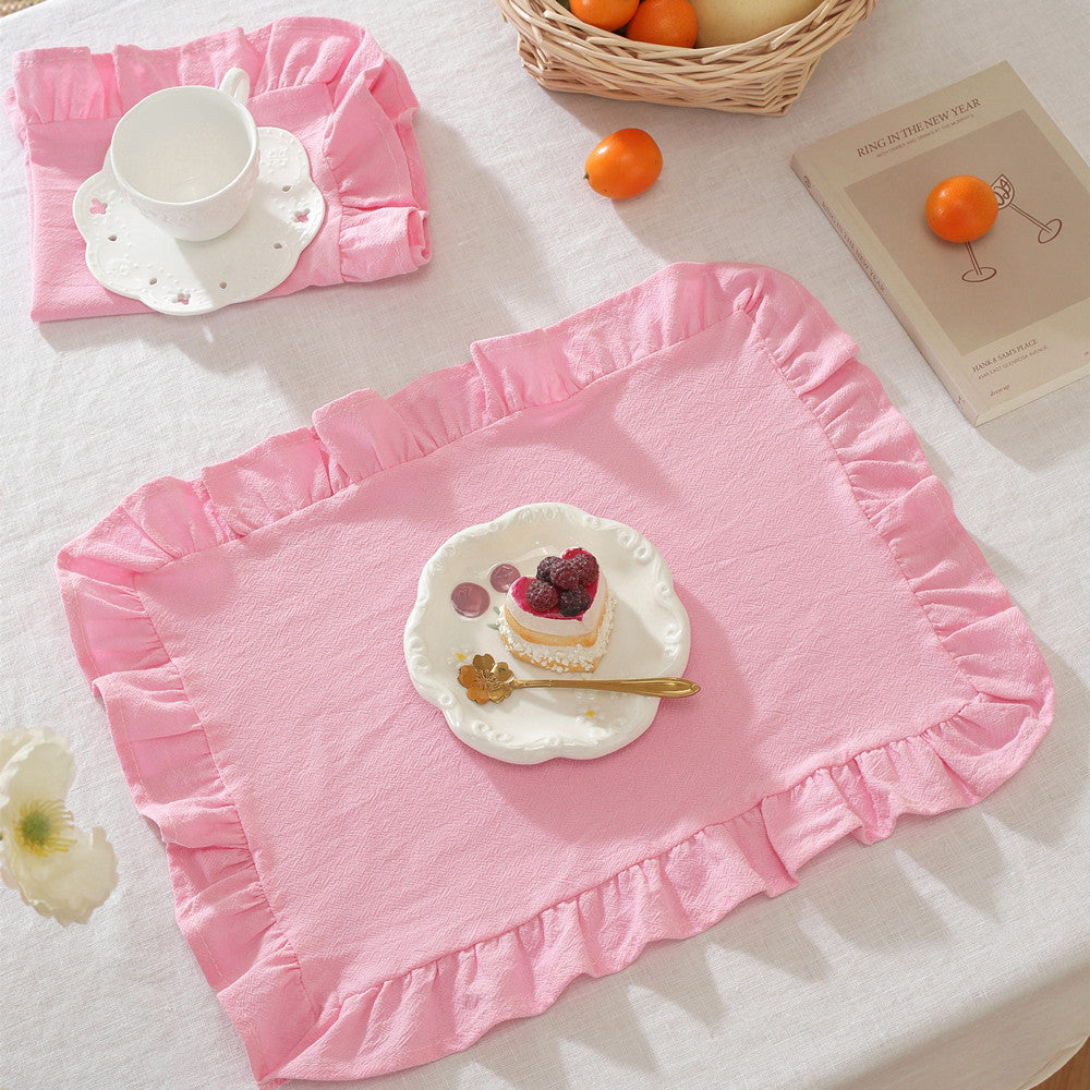 Napkin Tea Towel Ruffled Edge Simple Solid-Colored Fabric Western-Style Placemat