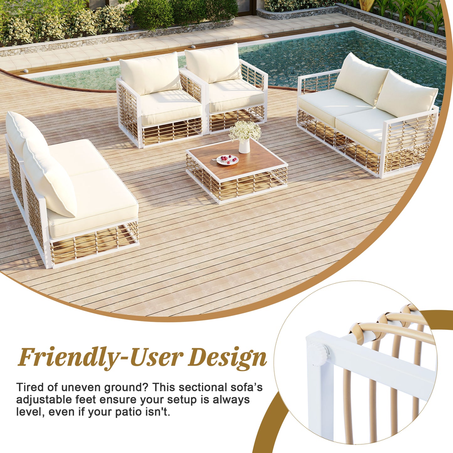TOPMAX Modern Minimalist 7-Piece Metal Patio Sectional Sofa Set, All-Weather Garden Conversational Furniture Set With Thick Cushions And Coffee Table For Indoor Outdoor, White