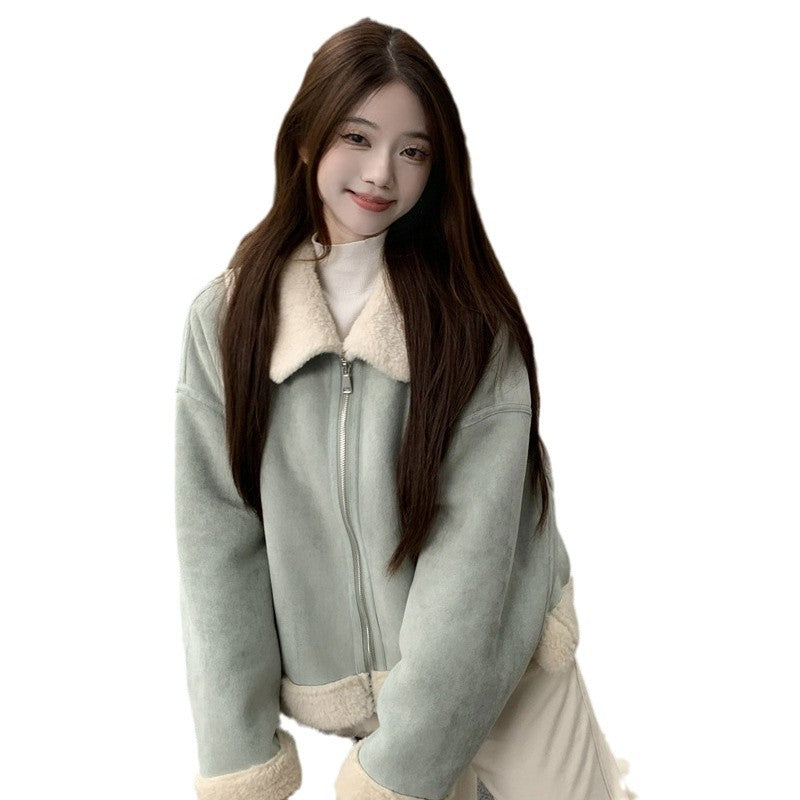 Korean-style Lamb Wool And Fur Coat
