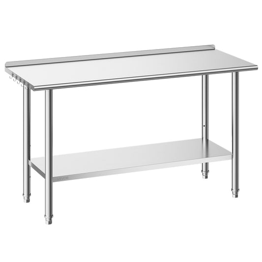 Stainless Steel Work Table, 24x60 Inch Food Prep Table With Backsplash, Commercial Kitchen Workstation With Adjustable Undershelf, Metal Heavy Duty Utility Worktable, For Restaurant Home Outdoor