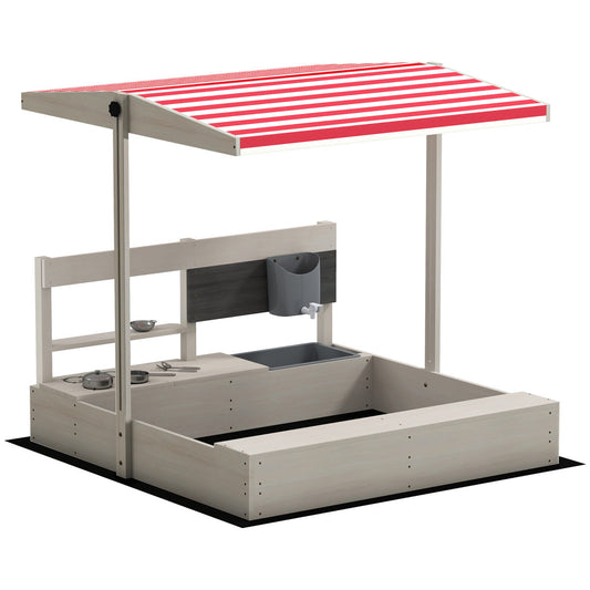 Kids Wooden Sandbox W Canopy, Kitchen Toys, Seat, Storage, For Ages 3-7 Years