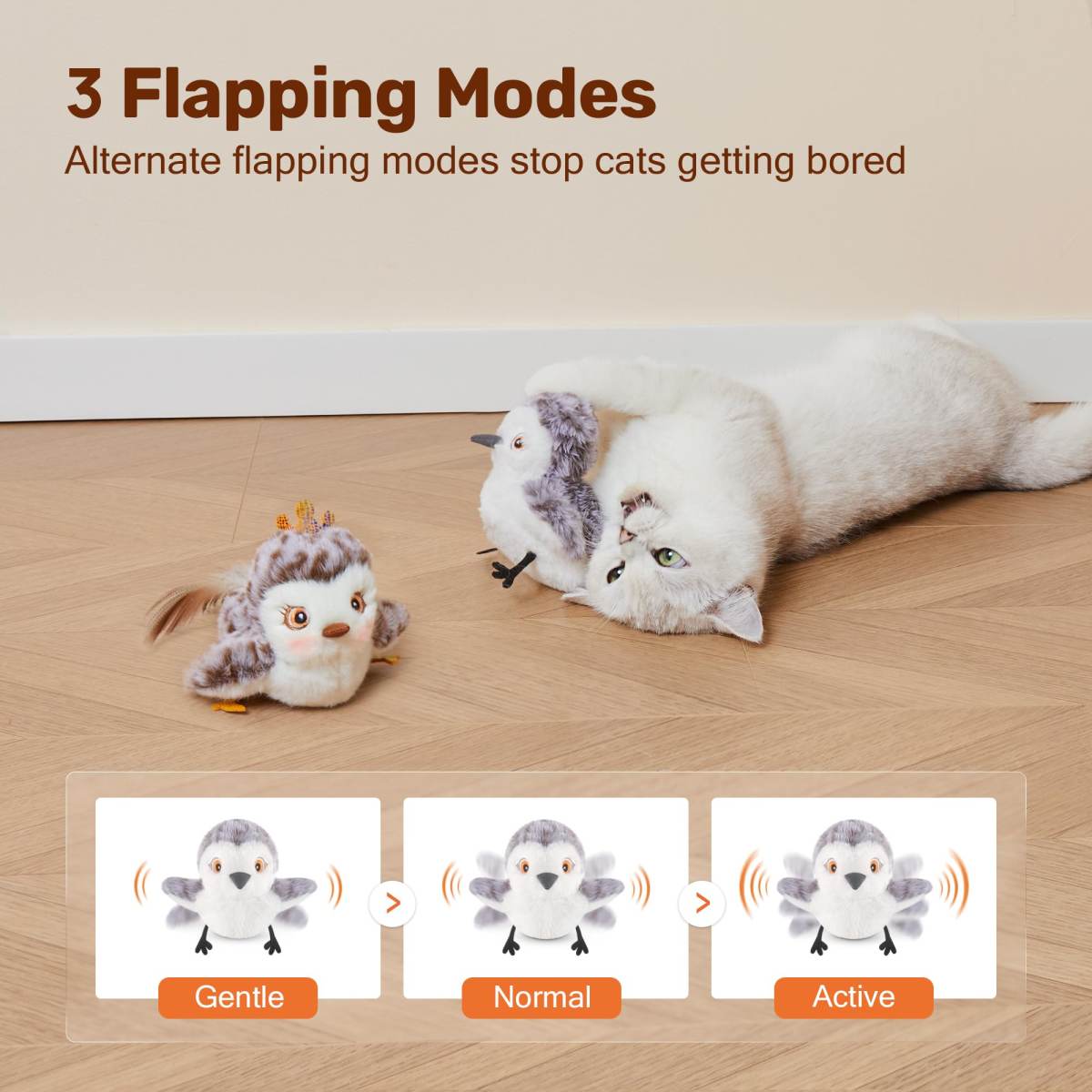 Cat Toys Flapping Sandpiper Pair-Mate  Lifelike Birds Chirp, Chargeable Touch Activated Kitten  Interactive Kitty Exercise With Catnip For All Breeds