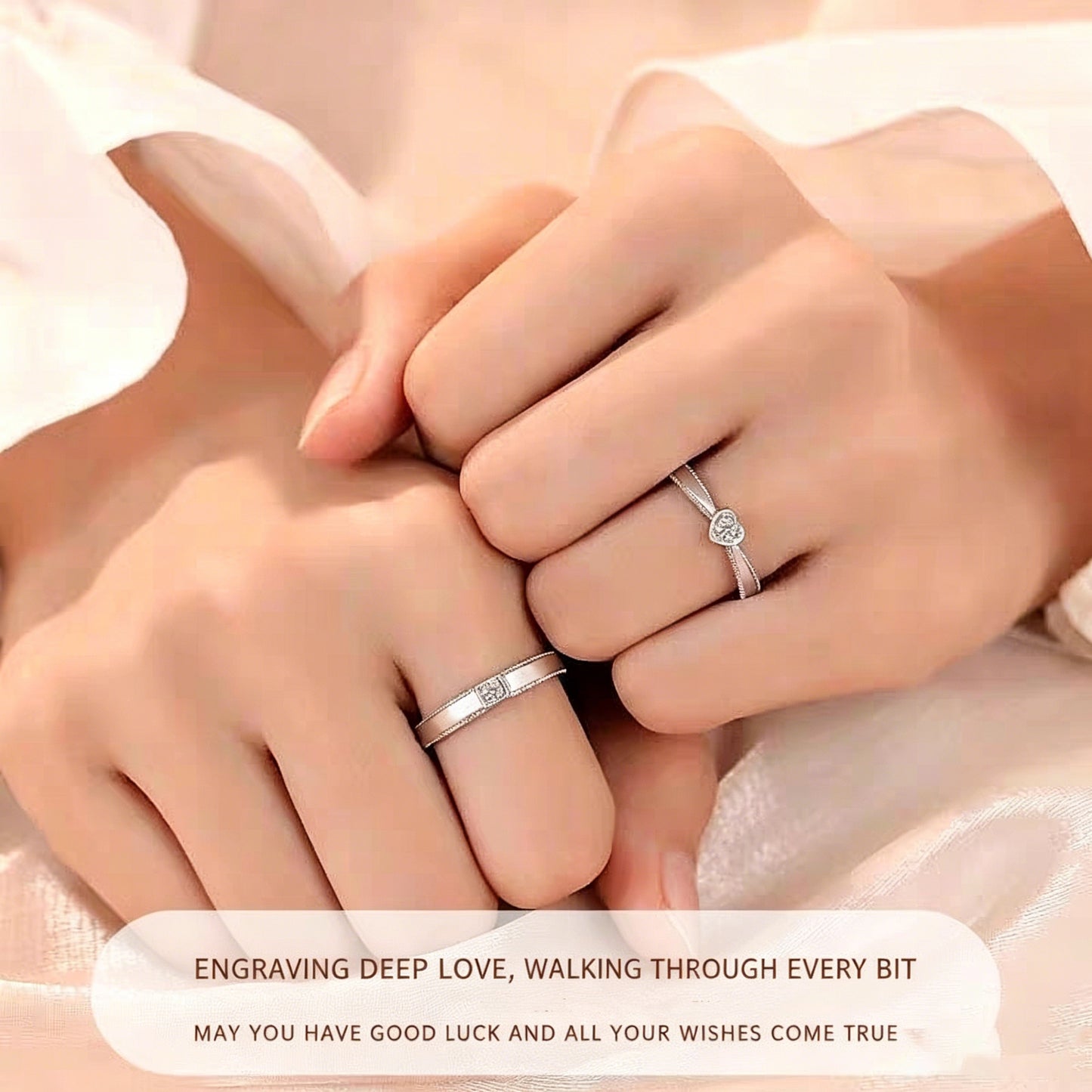 1 Pair 999 Sterling Silver Diamond Heart & Square Couple Rings, Minimalist Romantic Style, Perfect For Daily Wear & Valentine's Gifts