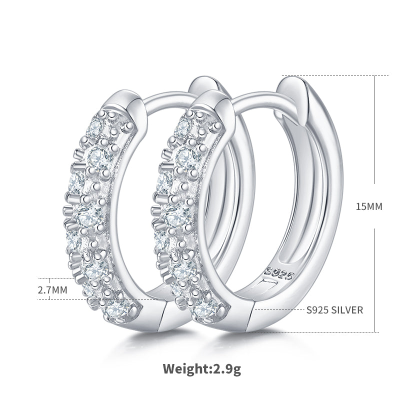 2.9g S925 Sterling Silver 15mm Moissanite Hoop Earrings  16 Stone Pave Huggie Hoops With GRA Certificate, Platinum Plated Jewelry Gift Box Set For Women