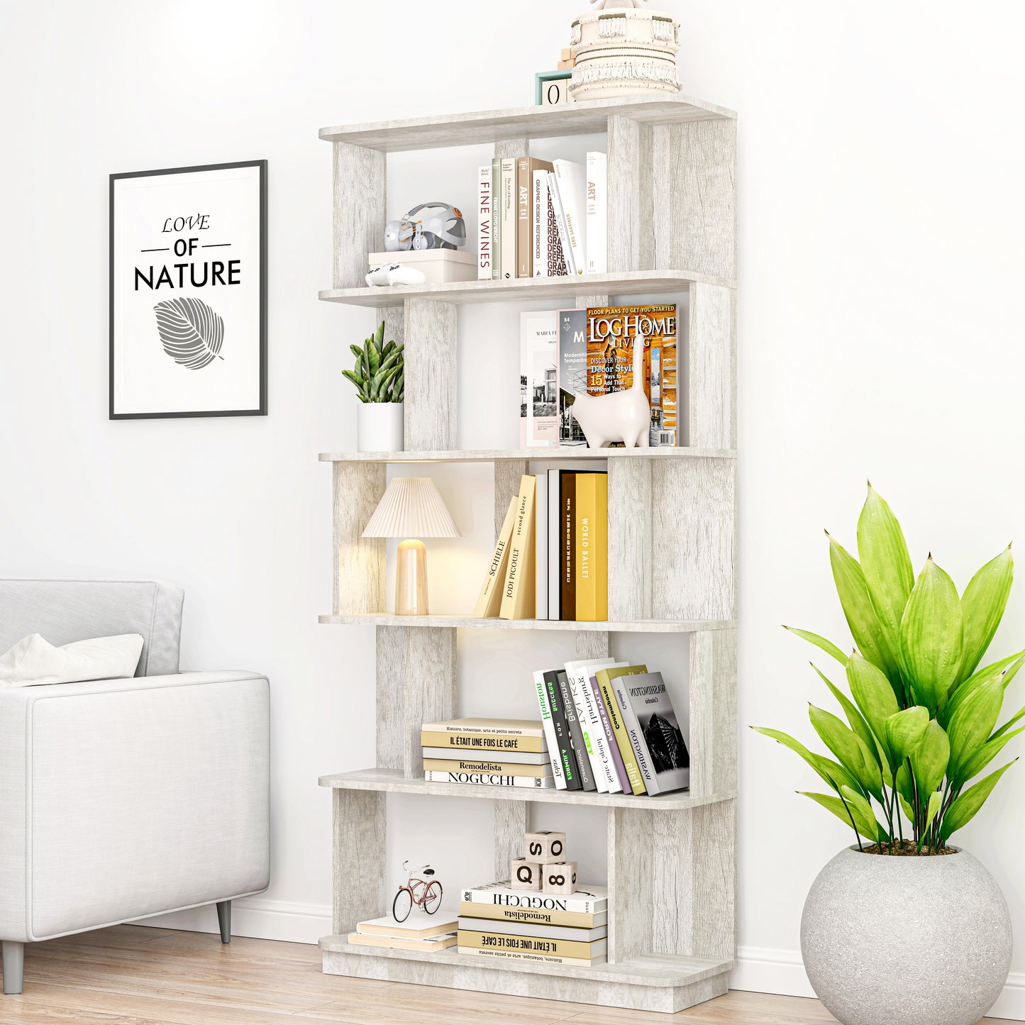 31.5 L X 64.56H Free Combination Bookshelf Modern 5-Tier Open Storage Bookcase MDF Wood Display Shelving For Living Room Home Office Bedroom Decor Organizer, Media Storage Shelves