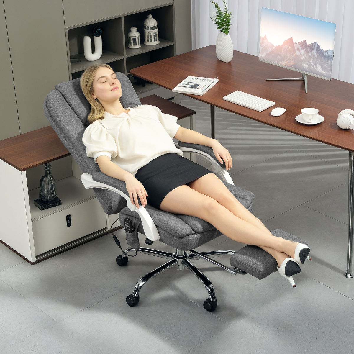Six-Point Office Massage Chair, With Heat - Grey
